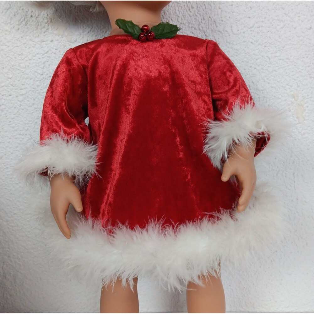 American Girl Doll Holiday 2000 Santa Red Velvet White Feather Trim Mini Dress